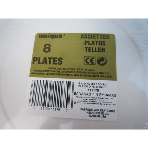 Bananas In Pyjamas Birthday Party Paper Plates 1996 - 8 Plates - New Old Stock - Picture 5 of 6